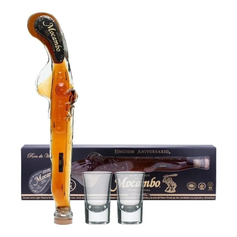 Mocambo Rum 10YO 0.2L 40% + 2 Pahare - sticla in forma de pistol, cutie cadou